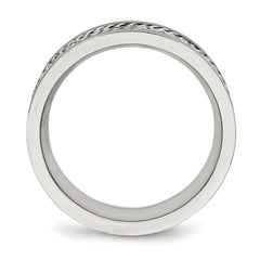 Stainless Steel WithSterling Silver Inlay Polished/Brushed Edge 7mm Band