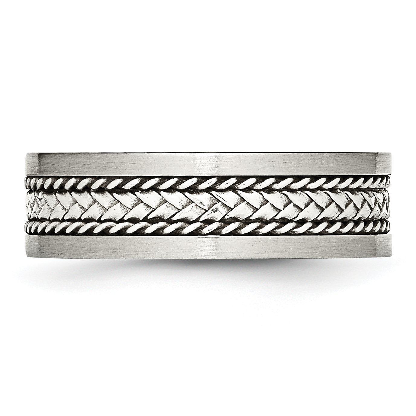 Stainless Steel WithSterling Silver Inlay Polished/Brushed Edge 7mm Band