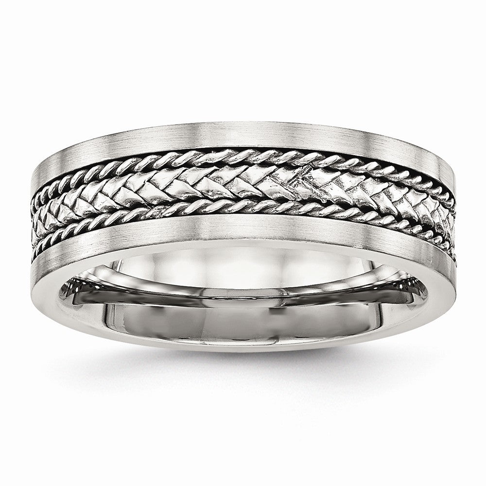 Sophia Jewelers Stainless Steel Wedding Band with Silver Inlay Finish