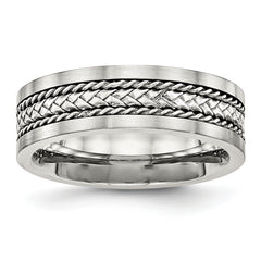 Stainless Steel WithSterling Silver Inlay Polished/Brushed Edge 7mm Band