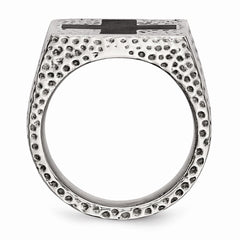 Stainless Steel Textured Black Enameled Cross Ring