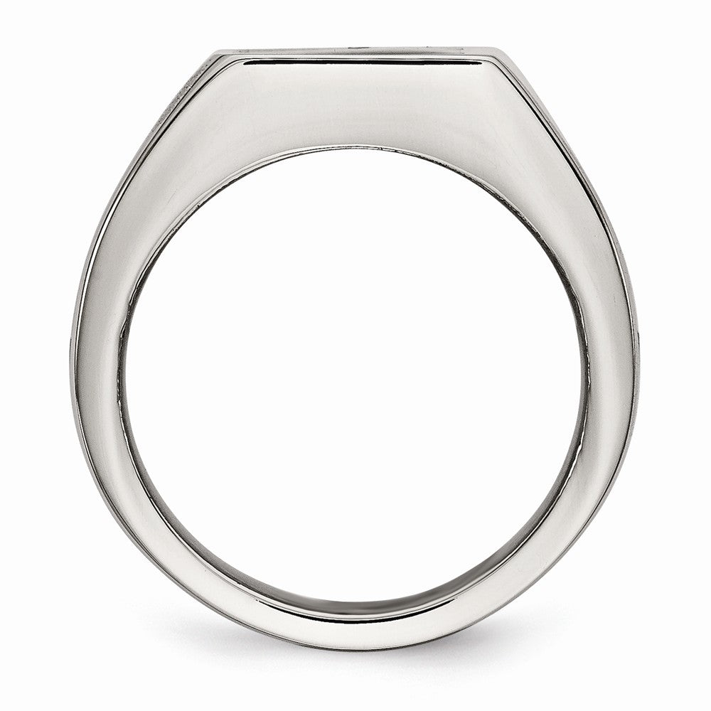 Stainless Steel Polished Signet Carbon Fiber Inlay Ring