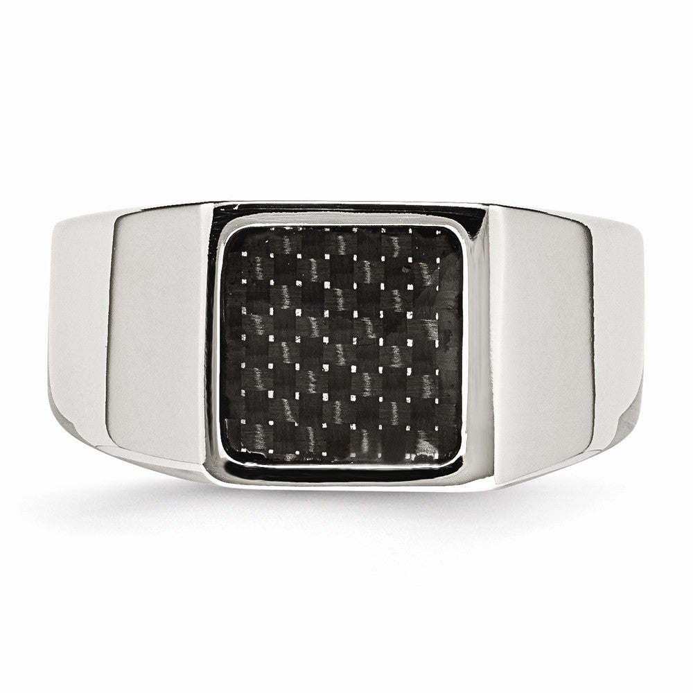 Stainless Steel Polished Signet Carbon Fiber Inlay Ring