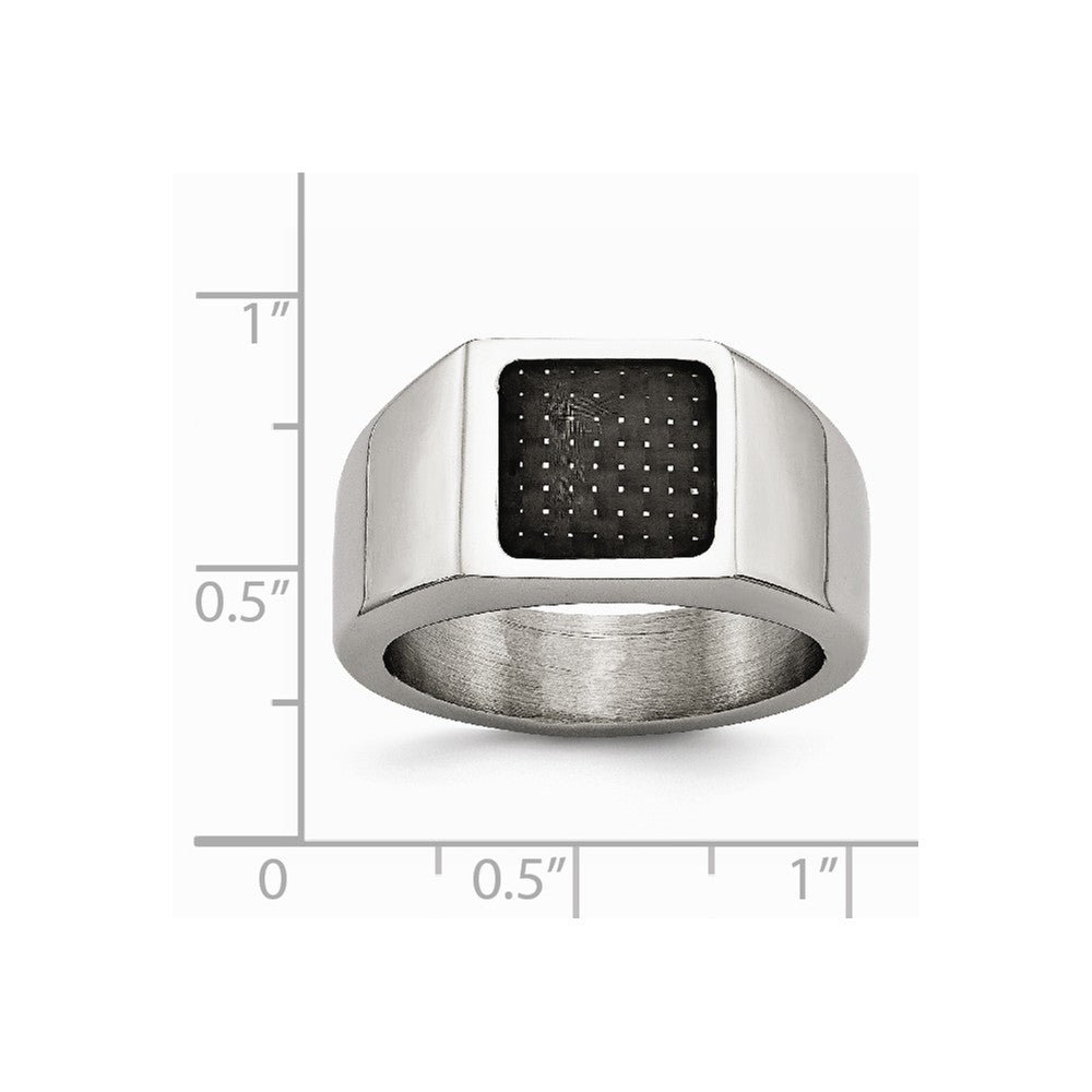 Stainless Steel Polished Signet Carbon Fiber Inlay Ring