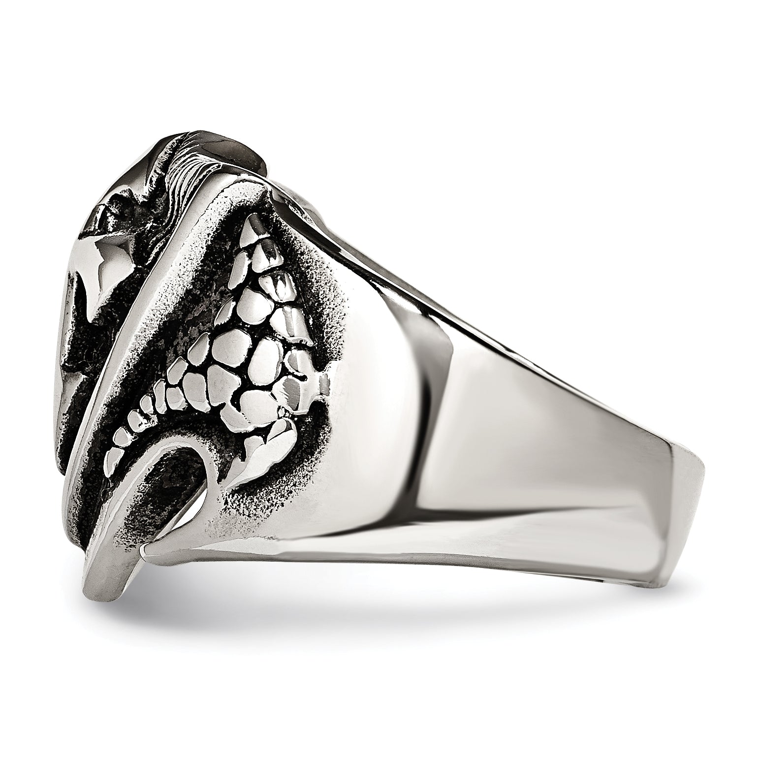 Stainless Steel Antiqued Polished and Textured Shield Ring