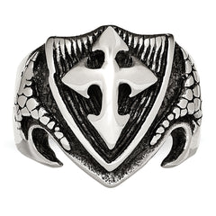 Stainless Steel Antiqued Polished and Textured Shield Ring