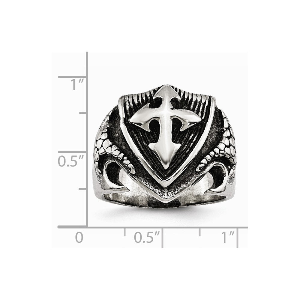 Stainless Steel Antiqued Shield Ring