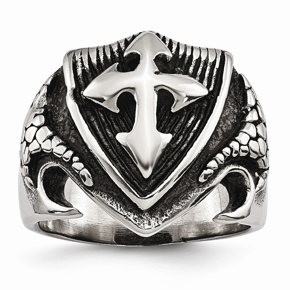 Stainless Steel Antiqued Shield Ring