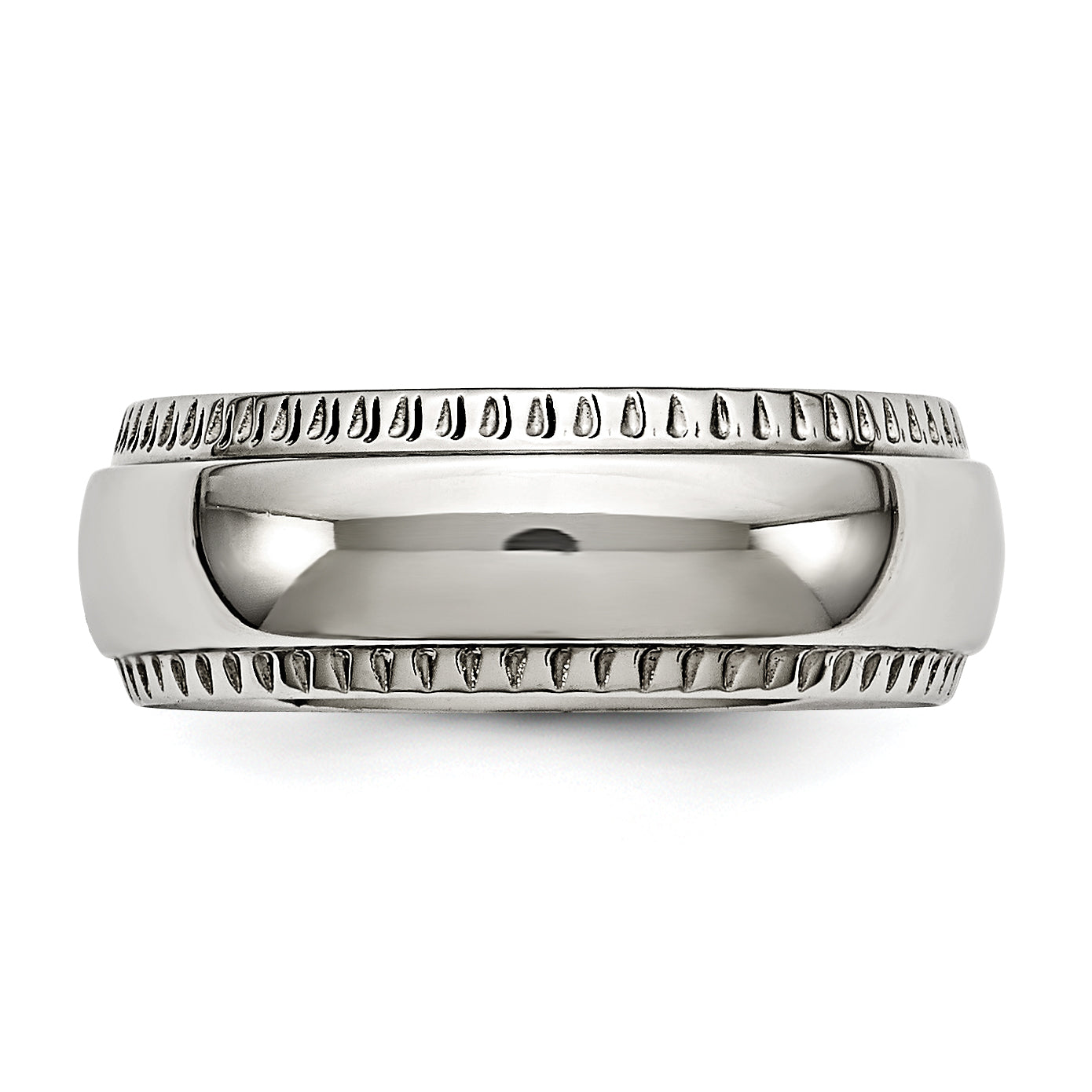 Stainless Steel Polished 8mm Textured Edged Band