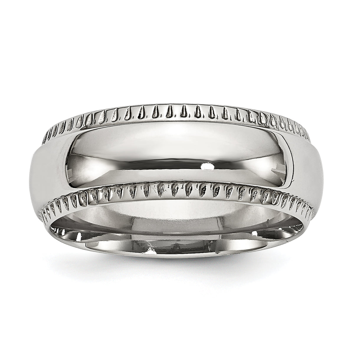 Stainless Steel Polished 8mm Textured Edged Band