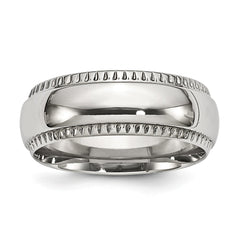 Sophia Jewelers Stainless Steel Wedding Band with Polished Textured Edge