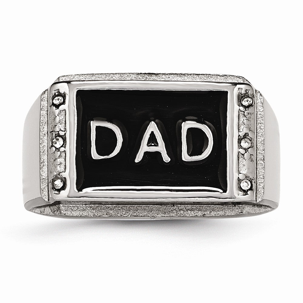 Stainless Steel Polished Black Enameled CZ Dad Ring