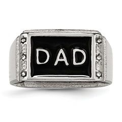 Stainless Steel Polished Black Enameled DAD WithCZ Ring