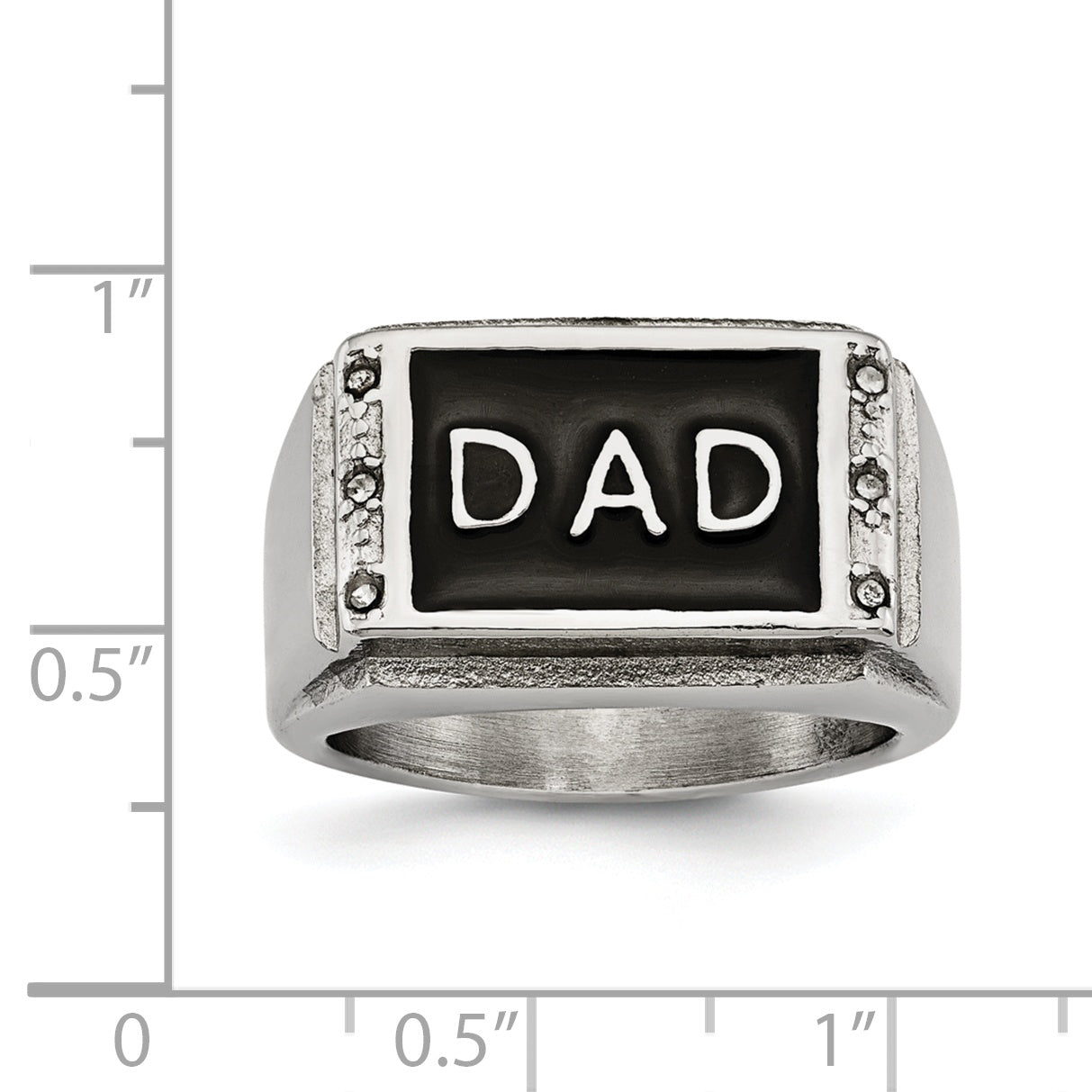 Stainless Steel Polished Black Enameled DAD WithCZ Ring