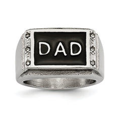 Stainless Steel Polished Black Enameled DAD WithCZ Ring