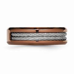 Sophia Jewelers Stainless Steel Wedding Band with Brown Ridged Edge Engravable