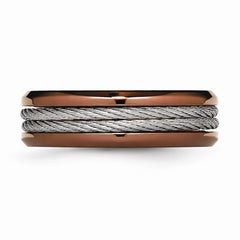 Sophia Jewelers Stainless Steel Wedding Band with Brown Ridged Edge Engravable