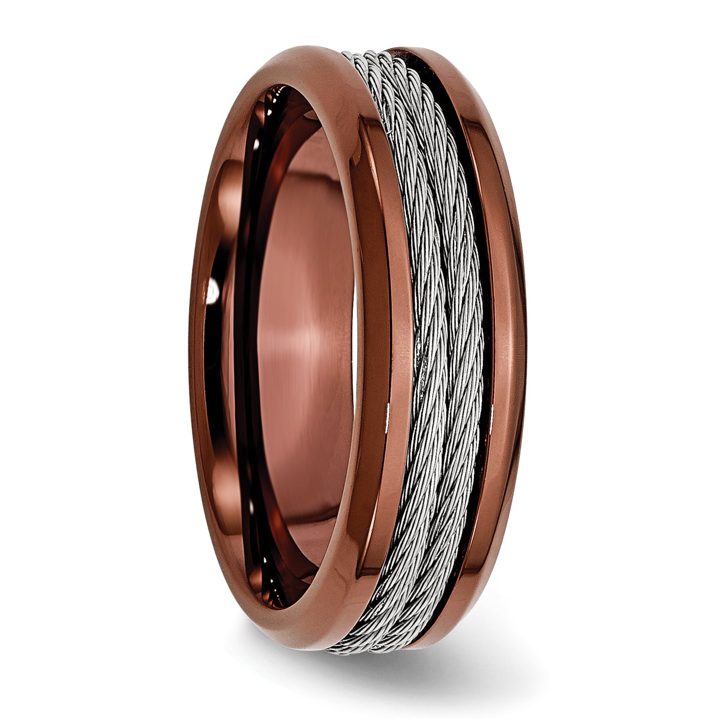 Stainless Steel Ridged Edge Brown IP-plated WithCable 7mm Band