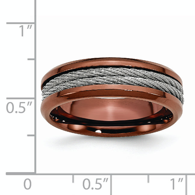 Stainless Steel Ridged Edge Brown IP-plated WithCable 7mm Band