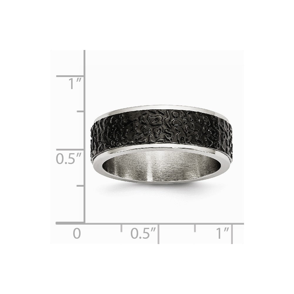 Stainless Steel Polished and Textured Black Ip-plated Band