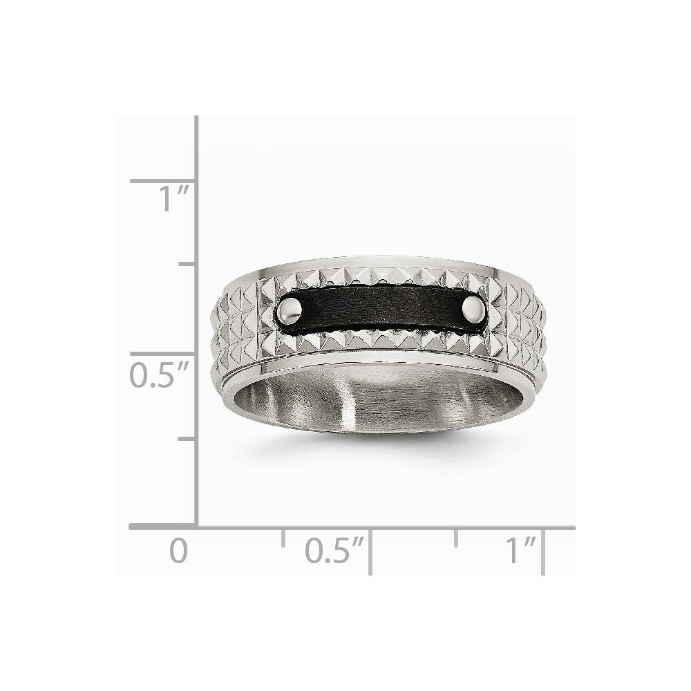 Stainless Steel Brushed and Polished Black IP-plated Faceted Ring