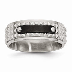 Stainless Steel Brushed and Polished Black IP-plated Faceted Ring