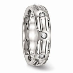 Stainless Steel Polished Grooved CZ Ring