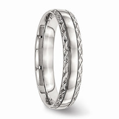 Stainless Steel Polished Grooved Criss Cross Design Ring