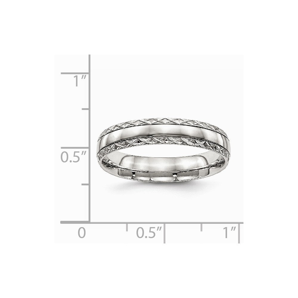 Stainless Steel Polished Grooved Criss Cross Design Ring