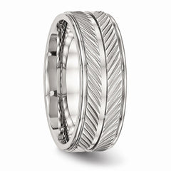 Sophia Jewelers 8mm Polished Stainless Steel Grooved Wedding Band