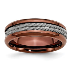 Stainless Steel Ridged Edge Brown IP-plated w/Cable 7mm Band