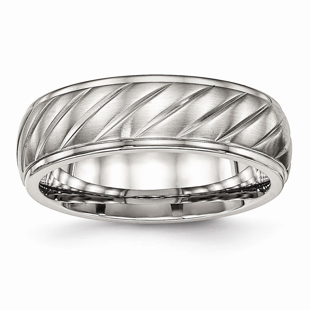 Sophia Jewelers Stainless Steel Wedding Band with Polished Brushed Grooves