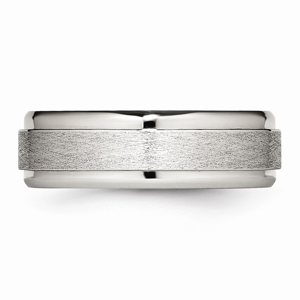 Stainless Steel Ridged Edge Wedding Band with Polished & Brushed Finish