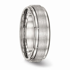 Stainless Steel Ridged Edge Wedding Band with Polished & Brushed Finish