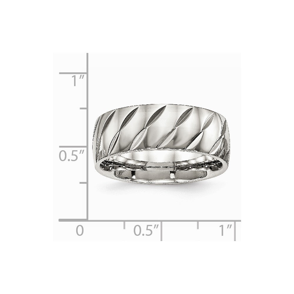 Stainless Steel Polished Diamond Cut Ring