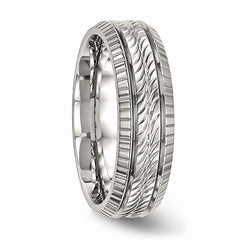 Sophia Jewelers Stainless Steel Polished Wedding Band with Grooved Texture