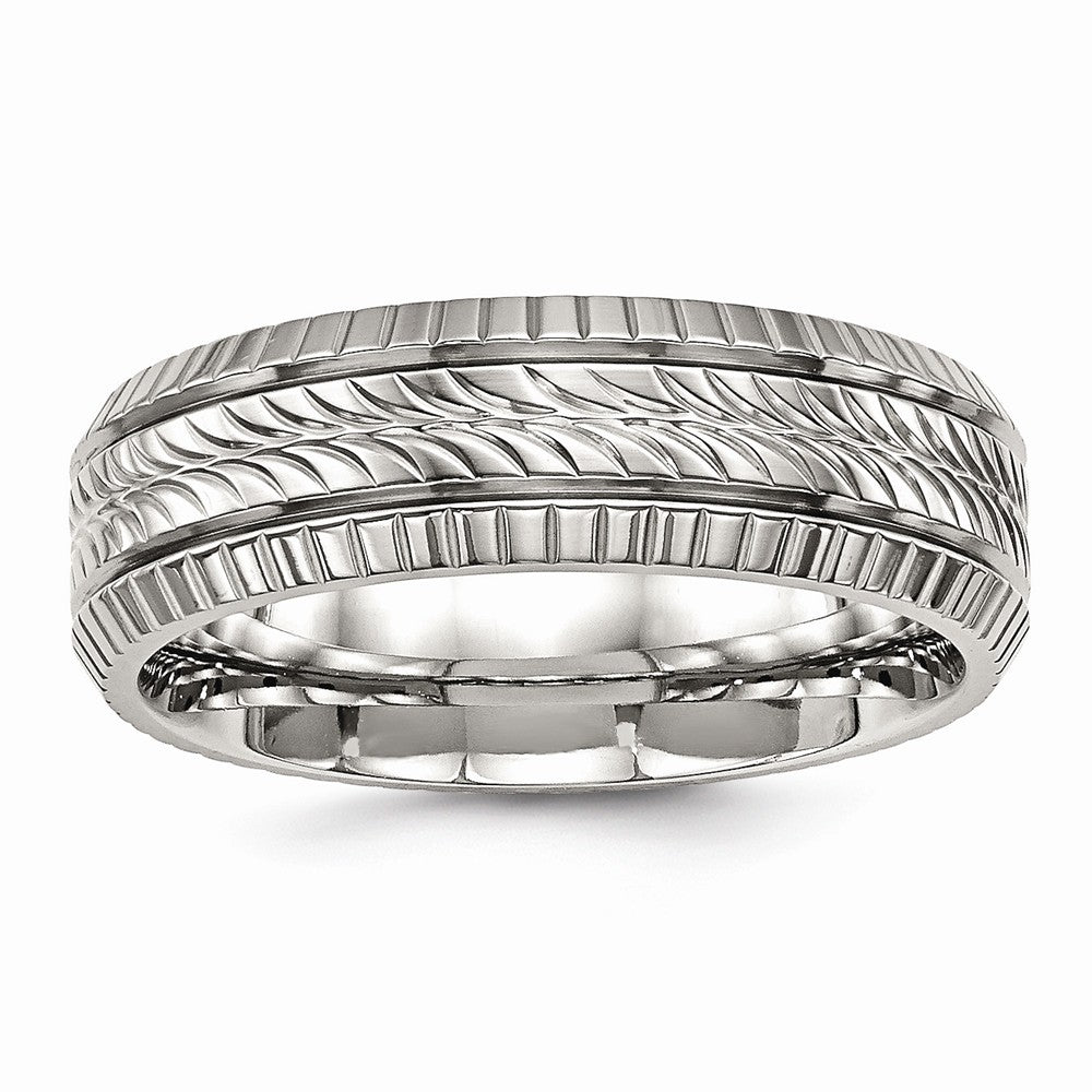 Sophia Jewelers Stainless Steel Polished Wedding Band with Grooved Texture