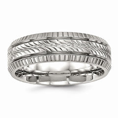 Stainless Steel Polished Grooved and Textured Ring