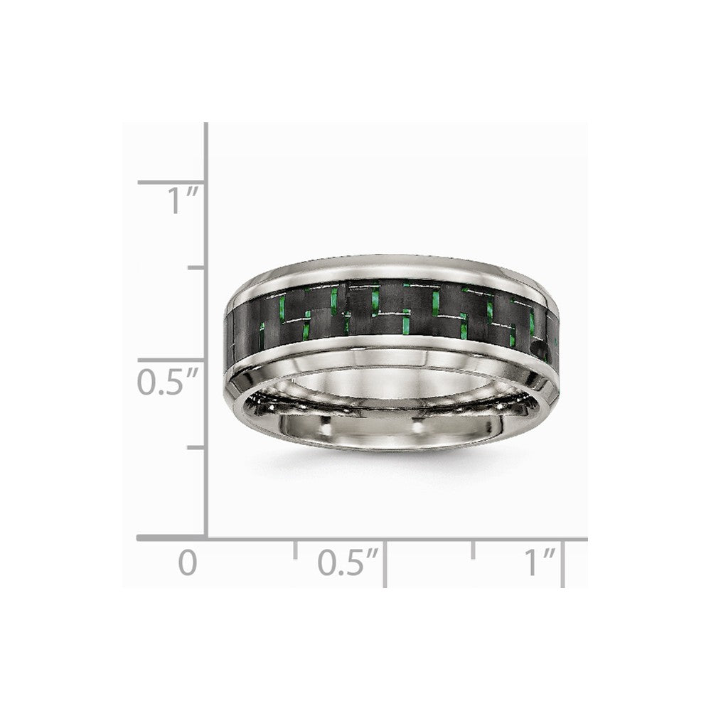 Stainless Steel Polished Black/Green Carbon Fiber Inlay Ring