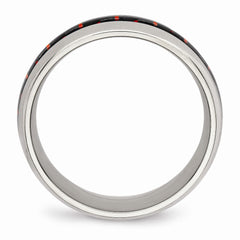 Stainless Steel Polished Black/Red Carbon Fiber Inlay Ring