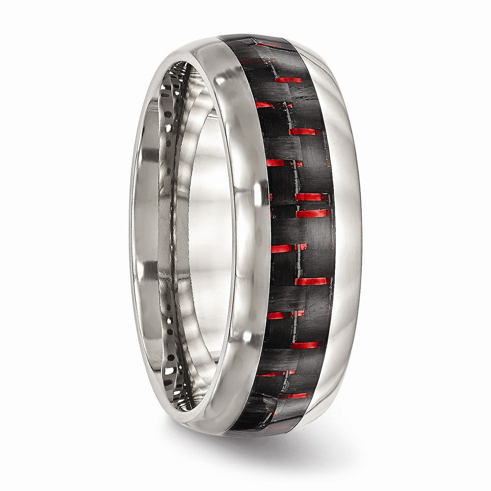 Stainless Steel Wedding Band with Polished Black Carbon Fiber Inlay