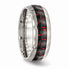 Stainless Steel Wedding Band with Polished Black Carbon Fiber Inlay