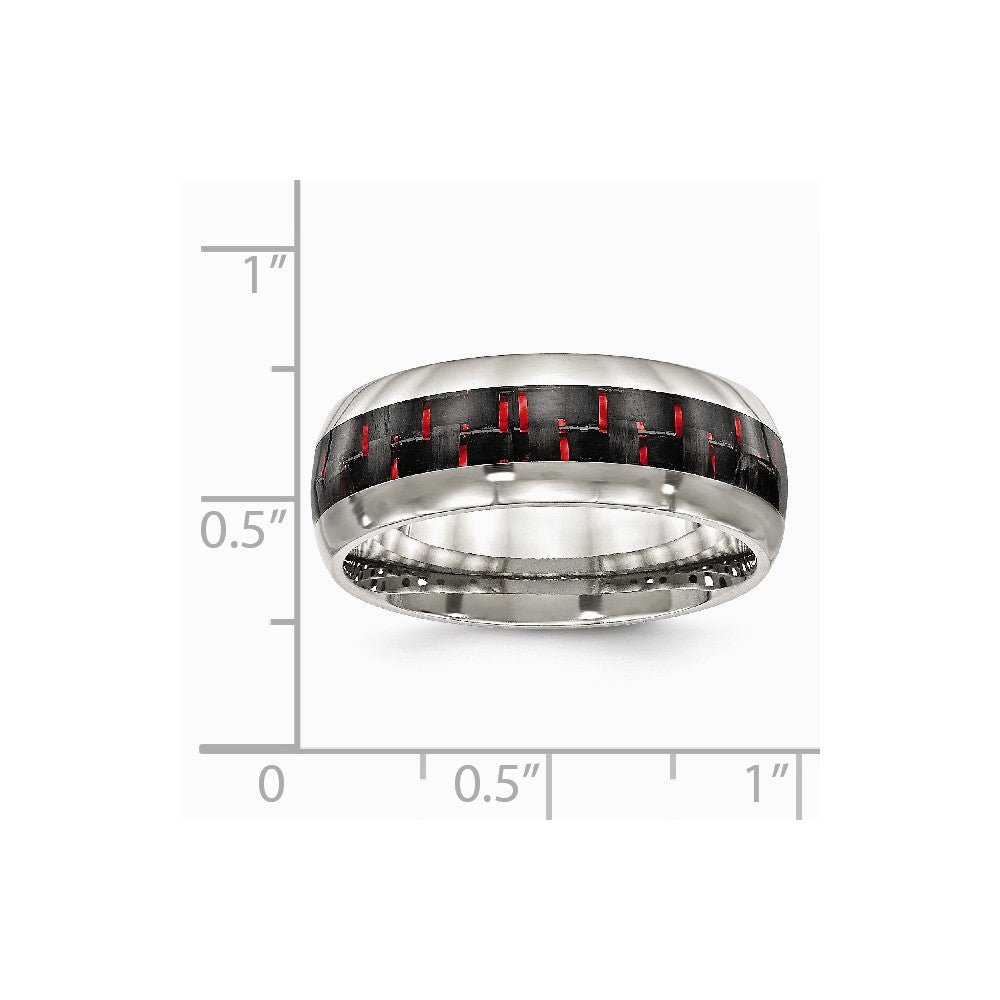 Stainless Steel Polished Black/Red Carbon Fiber Inlay Ring