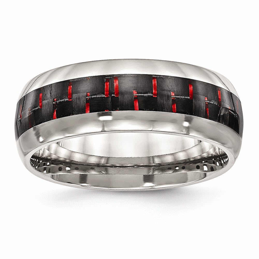 Stainless Steel Wedding Band with Polished Black Carbon Fiber Inlay