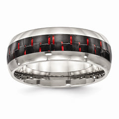 Stainless Steel Wedding Band with Polished Black Carbon Fiber Inlay