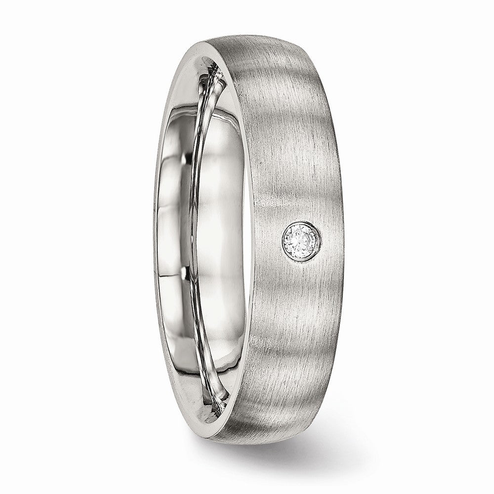 Stainless Steel Brushed Half Round CZ Ring