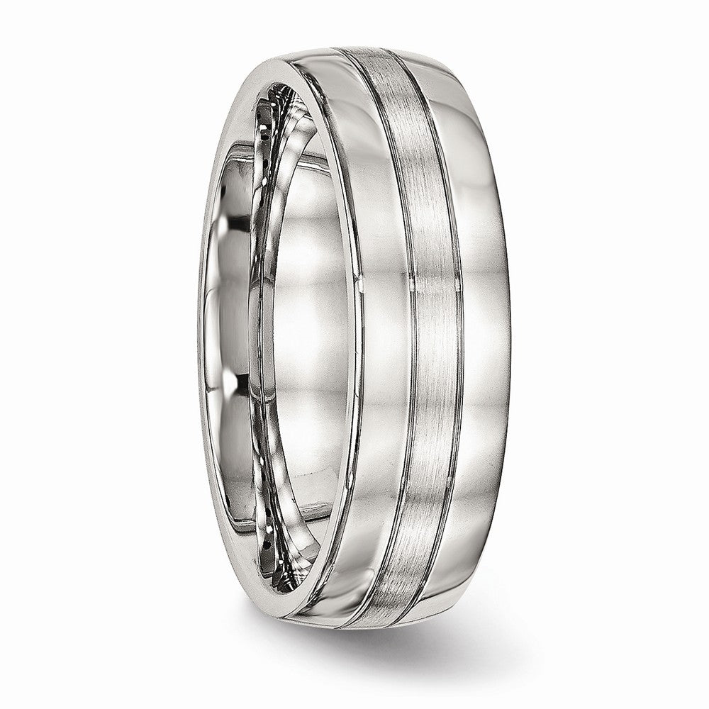 Sophia Jewelers Stainless Steel Wedding Band with Brushed & Polished Groove