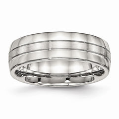 Sophia Jewelers Stainless Steel Wedding Band with Brushed & Polished Groove