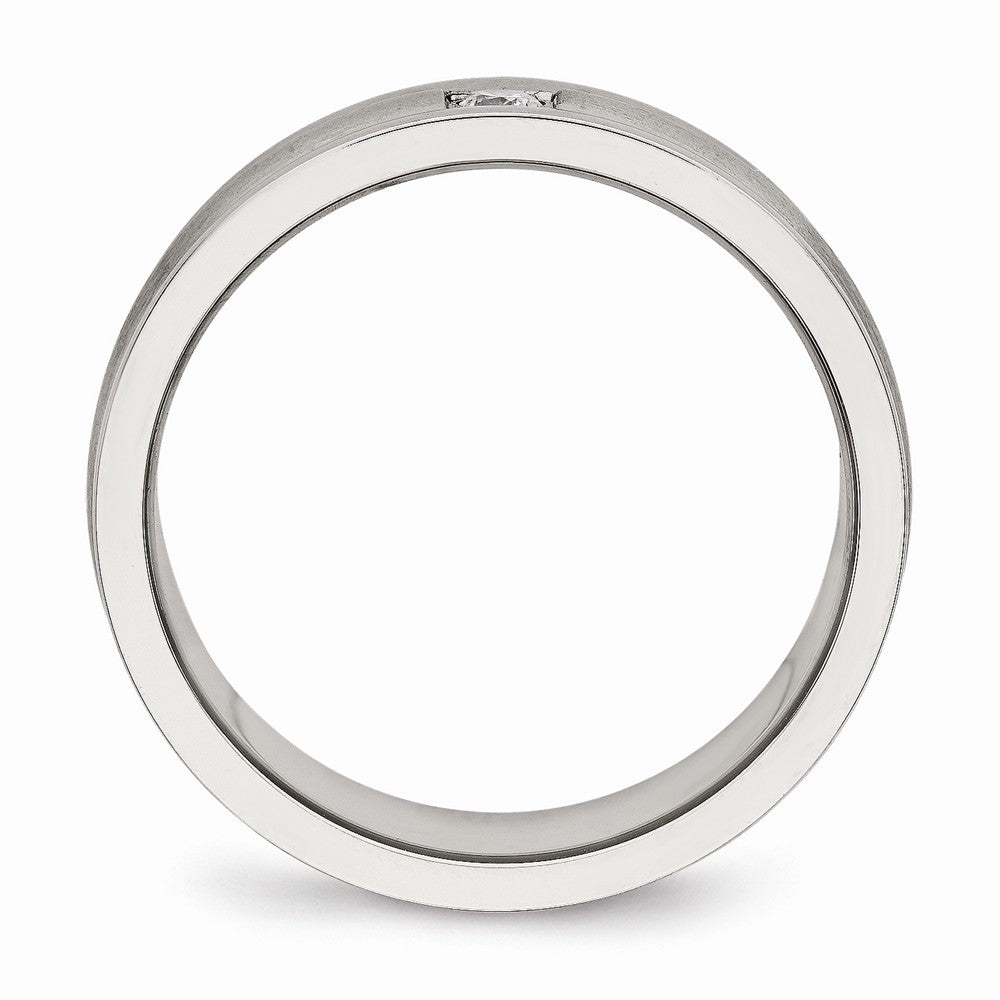 Stainless Steel Polished and Brushed Grooved CZ Ring