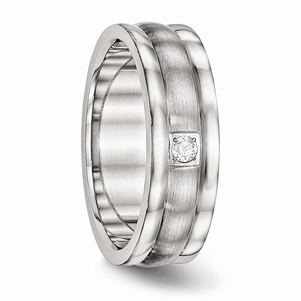 Sophia Jewelers Stainless Steel Grooved CZ Wedding Band Polished & Brushed Elegance